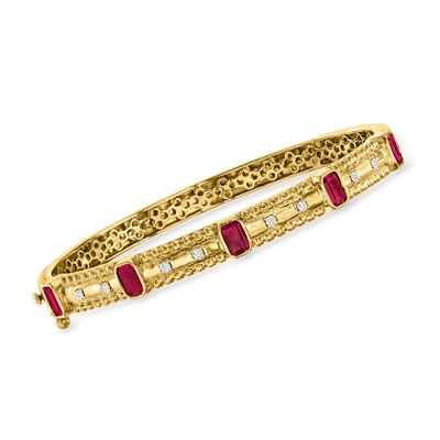 Ross-Simons 1.50 ct. t.w. Ruby and .15 ct. t.w. Diamond Bangle Bracelet in 18kt Gold Over Sterling