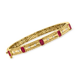 Ross-Simons 1.50 ct. t.w. Ruby and .15 ct. t.w. Diamond Bangle Bracelet in 18kt Gold Over Sterling - 1 of 4
