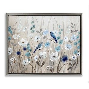 Stupell Industries Birds Floral Meadow Blossoms Floating Frame Canvas Art, Gray, 31" x 25" - 1 of 4