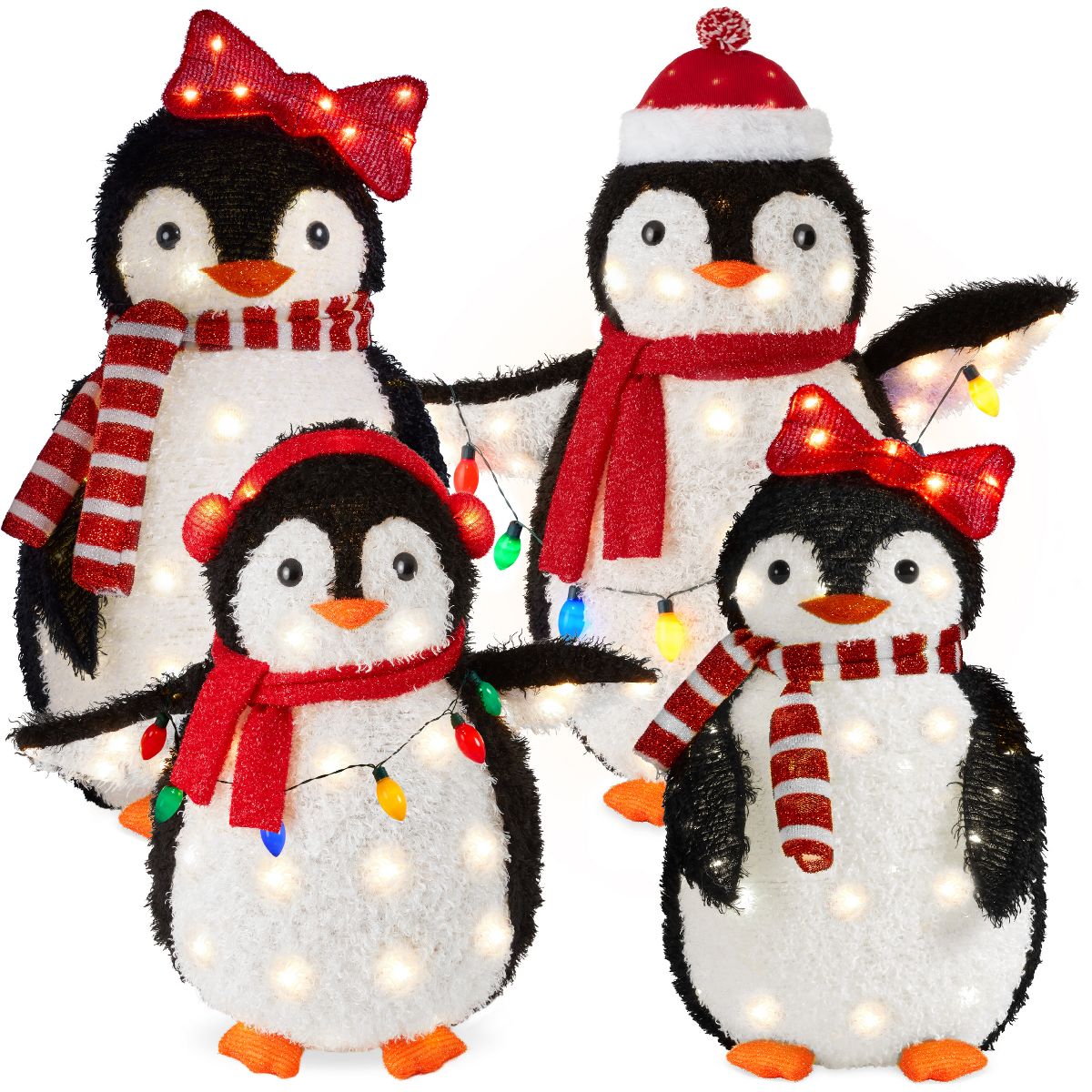 Best Choice Products Lighted Pop-Up Penguin Family Christmas Yard Décor – 3ft, 4ft & 5ft with LED Lights in Red & Blue
