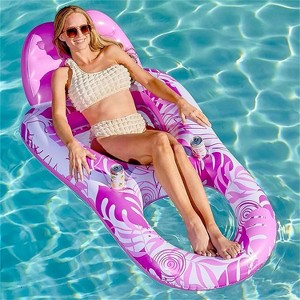 Joyfy Pool Floats Adult, 60'' Inflatable Pool Lounger Chair, Foot Rest Swimming Sunbathing Floaty Raft with Cup Holders - 1 of 4
