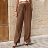 Womens Striped Casual Summer Pants Wide Leg High Rise Plisse Lounge Pants with Pockets Elastic Draw String Slacks - 3 of 4