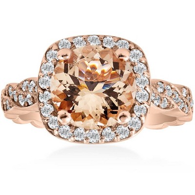 Pompeii3 1 7/8ct Morganite & Diamond Vintage Halo Infinity Ring 14K Rose Gold