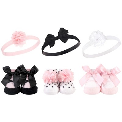 Hudson Baby Infant Girl Headband and Socks Giftset 6pc, Black Ballet, One Size