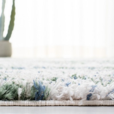 Green and Beige 8' x 10' Abstract Shag Area Rug
