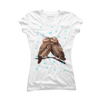 Junior's Design By Humans Christmas owl By kodamorkovkart T-Shirt