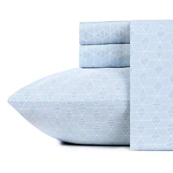 5-Star Luxury Sheet Set, 600 Thread Count Cotton Sateen, Soft Bed Sheets with Deep Pockets by California Design Den - Urban Hex Blue Pattern, Queen