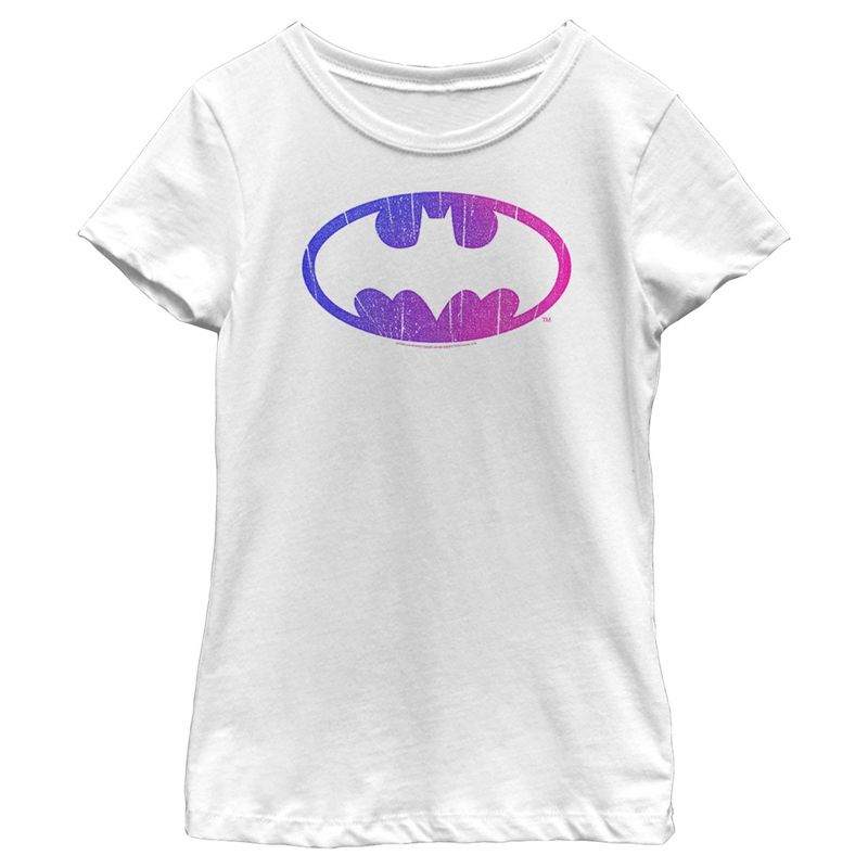 Girl's Batman Cracked Rainbow Logo T-Shirt, 1 of 5
