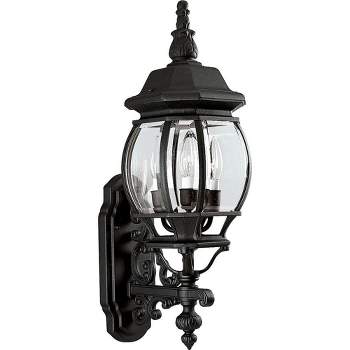 Progress Lighting Onion 3-Light Wall Lantern in Textured Black with Clear Beveled Glass Panels and Cast Aluminum Frames
