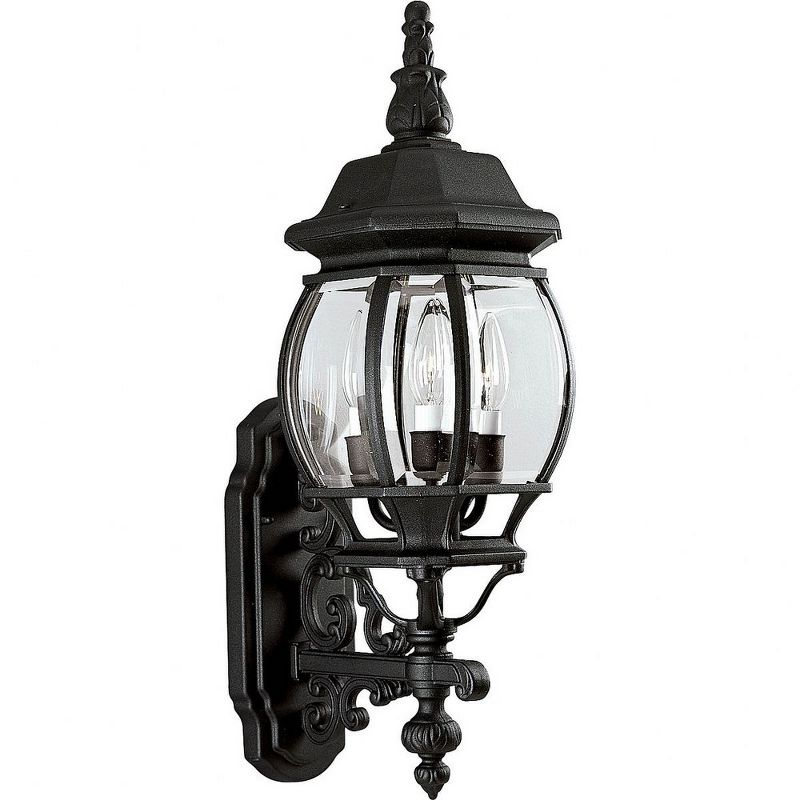 Progress Lighting Onion 3-Light Wall Lantern in Textured Black with Clear Beveled Glass Panels and Cast Aluminum Frames, 1 of 2