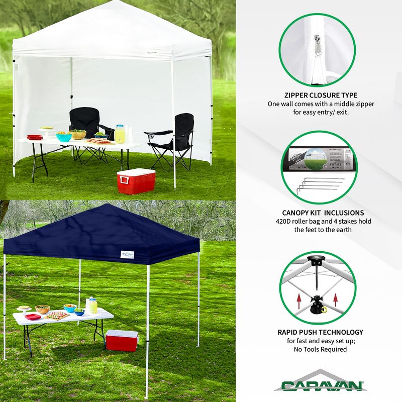 Caravan Canopy V-Series 10 x 10' 2 Straight Leg Sidewall Kit & M-Series Pro 2 10 x 10 Foot Shade Tent w/Roller Bag & Set of 4 6-Pound Weight Plates, 5 of 7