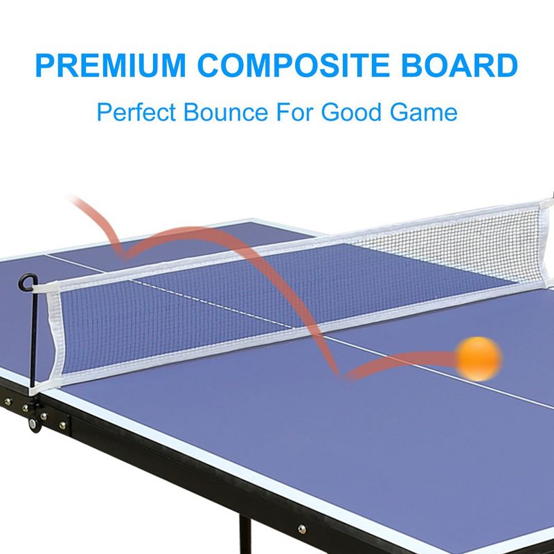 Portable Ping Pong Table Set, 4.5ft Mid-Size Table Tennis Game Set, Foldable Ping Pong Table, Blue, 2 of 7
