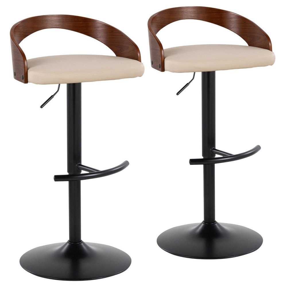 Photos - Chair LumiSource Set of 2 Grotto Adjustable Swivel Barstools Black/Walnut/Cream
