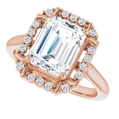 Pompeii3 4 1/4 Ct Emerald Moissanite & Diamond Engagement Ring White Yellow or Rose Gold