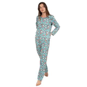Lands' End Women's Tall Knit Pajama Set Long Sleeve T-shirt And Pants -  Large Tall - Emerald Blue Floral : Target