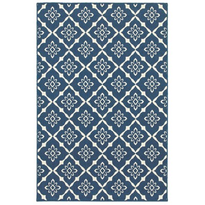 Oriental Weavers Meridian 5703B Navy/ Ivory Indoor/Outdoor Area Rug - 8'6" x 13'