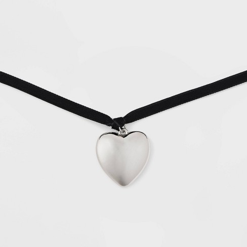 Black Choker Heart 2 Row Necklace