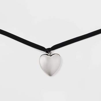 Puffy Heart Rope Choker Necklace - Wild Fable™ Silver