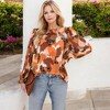 Amaryllis Women's Long Sleeve Abstract Print Blouse with Round Neck Ruffled Cuffs Relaxed Fit Statement Top - 3 of 4