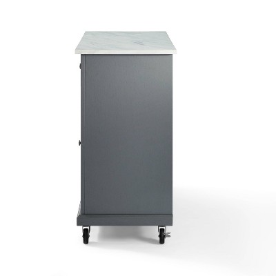 Traditional Gray Granite-Top Birch Kitchen Cart with Nickel Accents