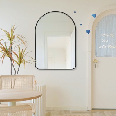 Lirago 36" x 24" Arched Hanging Bathroom Mirror with Black Scratch-Resistant Aluminum Alloy Frame
