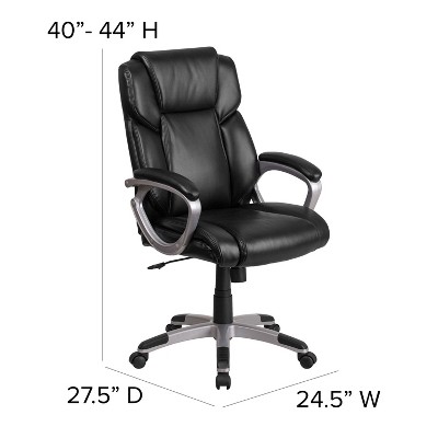 Executive Mid-Back Black LeatherSoft Swivel Office Chair with Padded Arms
