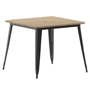 Emma and Oliver Indoor/Outdoor Dining Table with Umbrella Hole, 36" Square All Weather Poly Resin Top and Steel Base - 1 of 4