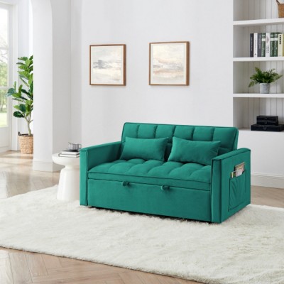 54.33" Modern Convertible Sleeper Sofa Bed with Adjustable Back, Compact Pull-Out Velvet Loveseat for Small Apartments or Offices–The Pop Home