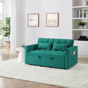 54.33" Modern Convertible Sleeper Sofa Bed with Adjustable Back, Compact Pull-Out Velvet Loveseat for Small Apartments or Offices–The Pop Home - 1 of 4