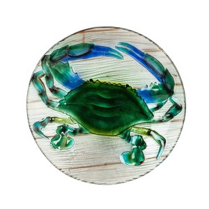 Evergreen 18" Hand Painted Embossed Glass Bird Bath, Blue Crab - 1 of 2