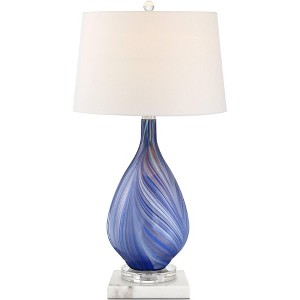 Possini Euro Design Taylor Modern Table Lamp with Square Black Riser 29" Tall Blue Art Glass White Shade for Bedroom Living Room Bedside Nightstand - 1 of 4