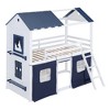 Vynxaria Twin Size Bunk Wood House Bed with Elegant Windows, Sills and Tent, Blue+White - 3 of 4