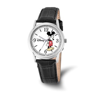 Black Bow Jewelry Disney Adult Size Black Leather Strap Mickey Mouse 35mm Watch - 1 of 3