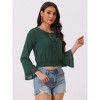 Allegra K Women's Round Neck Bell Long Sleeve Smocked Hem Cropped Blouse - 2 of 4