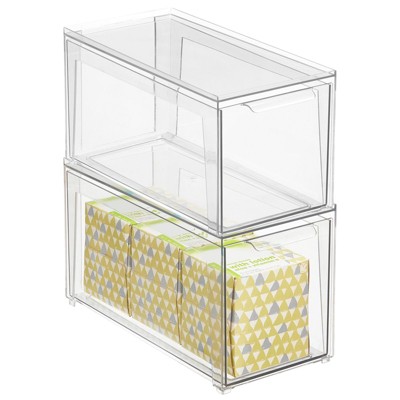 Mdesign Clarity Plastic Stackable Bathroom Storage Organizer With Drawer -  14 X 14.6 X 8.2, 4 Pack : Target