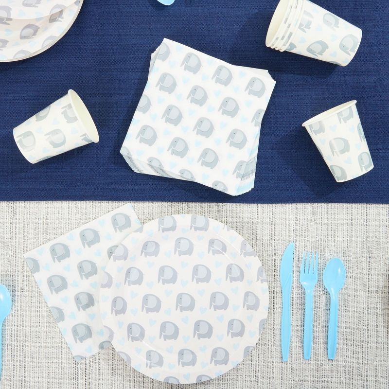Blue Panda Elephant Baby Shower Decorations for Boy Theme, Elephant Party Supplies With Paper Plates, Napkins, Cups, and Cutlery, Serves 24 Guests, 3 of 8