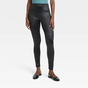 Women's High Waisted Shine Seamless Fleece Lined Leggings - A New Day™ Black - 1 of 3