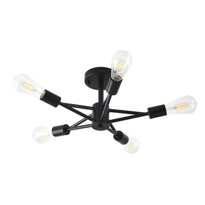 PAKOKULA Modern 18.5 in. 5-Light Black Sputnik Industrial Semi-Flush Mount Ceiling Lights