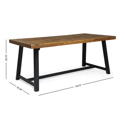 Acacia Wood and Black Resin 6-Person Outdoor Dining Set
