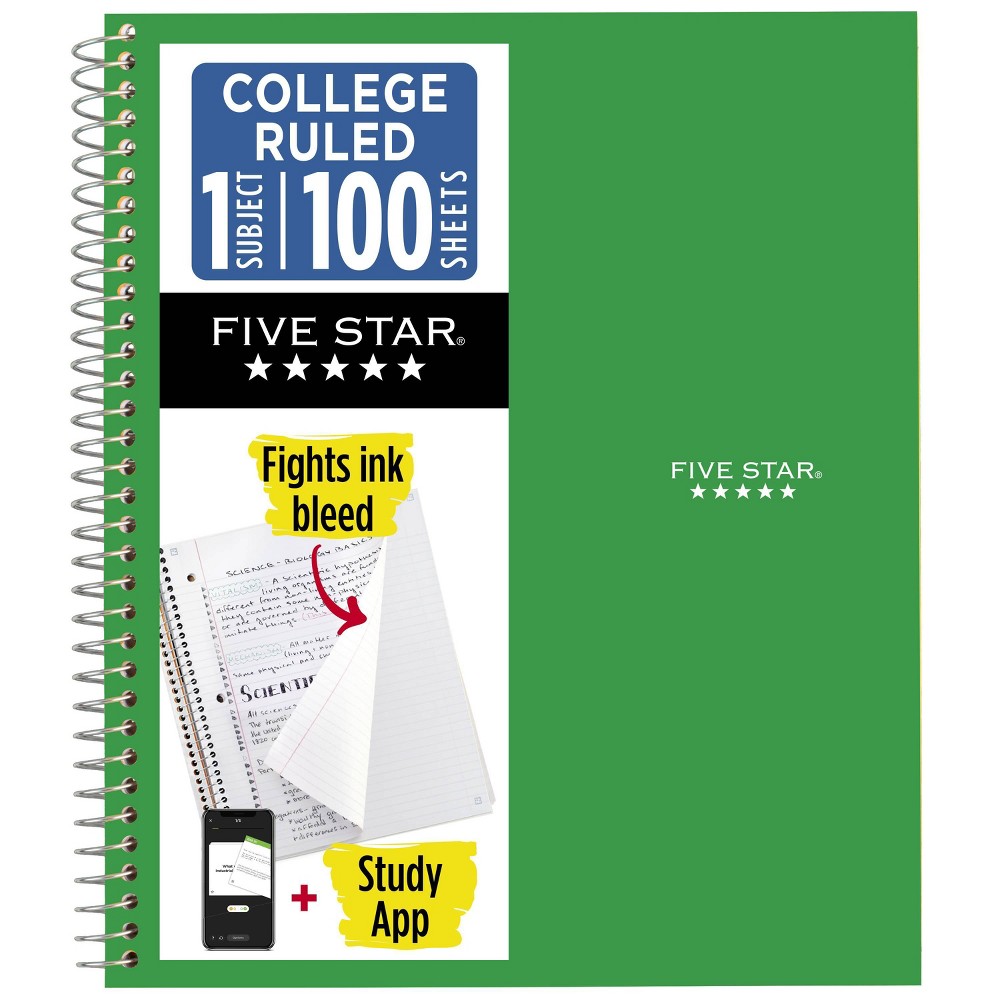 Five Star 8.5"x11" 1 Subject College Ruled Notebook Retro Green 100 Pages