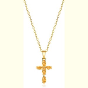 14K Gold Plated Cubic Zirconia Cross Necklace for Women Birthstone Dainty Jewelry Gift - 1 of 4