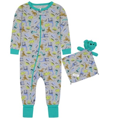 Image of Sleep On It Infant Boys Little Dino Zip-Front Coverall Pajama - Gray, 24M