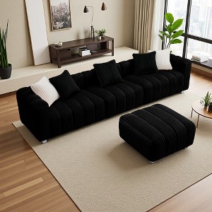 114" Oversized Corduroy 3-Seater Curved Sectional Sofa with Footstool - 1 of 4