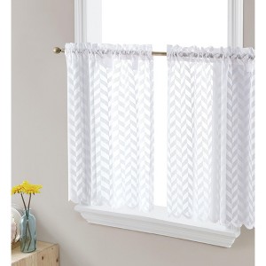 HLC.ME Herringbone Lace Sheer Kitchen Cafe Curtain Tiers for Small Windows & Bathroom - 1 of 4