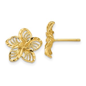 Black Bow Jewelry 12mm Diamond Cut Filigree Plumeria Post Earrings in 14k Yellow Gold - 1 of 4