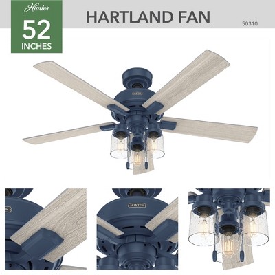 Hartland Indigo Blue 52" Ceiling Fan with Clear Seeded Glass Lighting