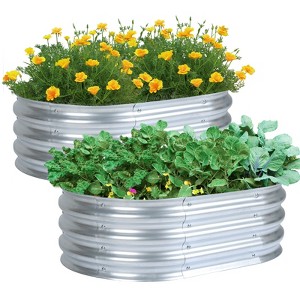Aoodor Galvanized Raised Garden Bed Kit, Outdoor Garden Planter Oval Large Boxes for Vegetables, Flowers, Herbs - Silver - 1 of 4