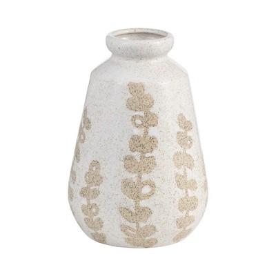 Sagebrook Home 8" Ceramic Vase - Contemporary Ivory/Beige Botanical Design Decorative Table Accent for Home or Office - Unique Gift Idea
