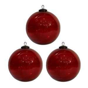 SEVOBAL Tree Ornaments 3PCS Set 6" Red Glass Christmas Ornament Balls Holiday Tree Decorations Hanging Spheres for Party Decor, Red, 6"*6"*6" - 1 of 4