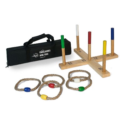 Yard Games Portable On the Go Outdoor Playground Wooden Frame 5 Rope Ring Toss Lawn Party Game with Nylon Carrying Case and Color Weighted Markers